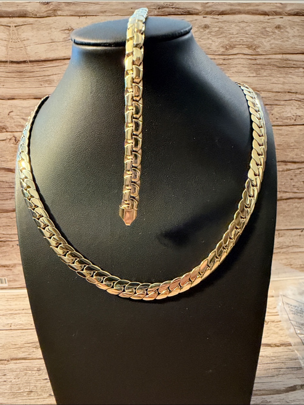 14K Gold Plated Miami Cuban Link Chain Necklace and Bracelet Women Set